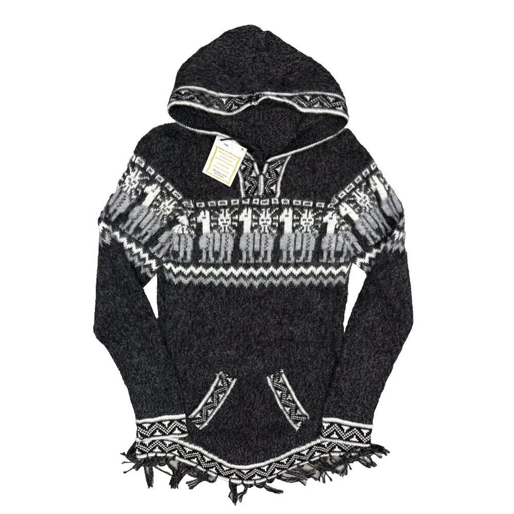 NWT Asiri's Treasures Alpaca Wool Aztec Knit Hoodie Sweater Handmade Peru Small